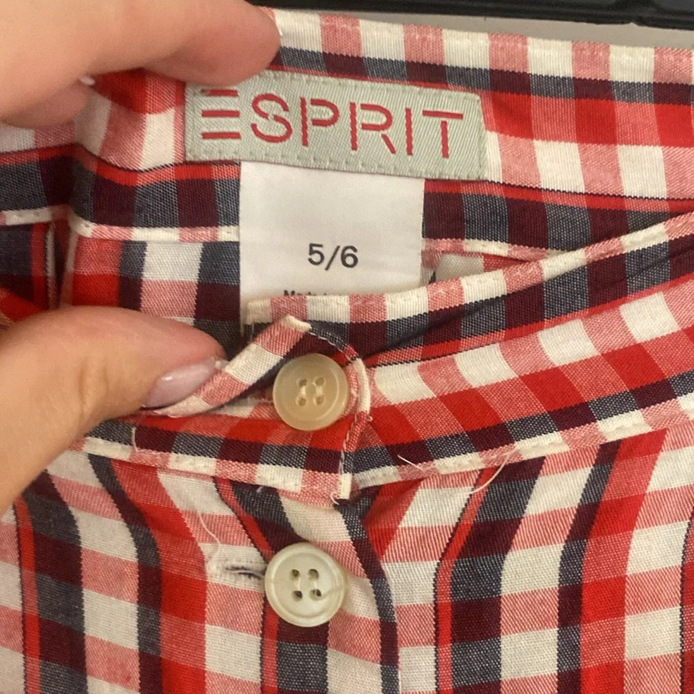 Vintage 90s Esprit button down midi skirt gingham plaid print - Picture 4 of 5